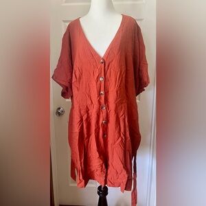 Rust Button-Down Women's Linen & Cotton Romper